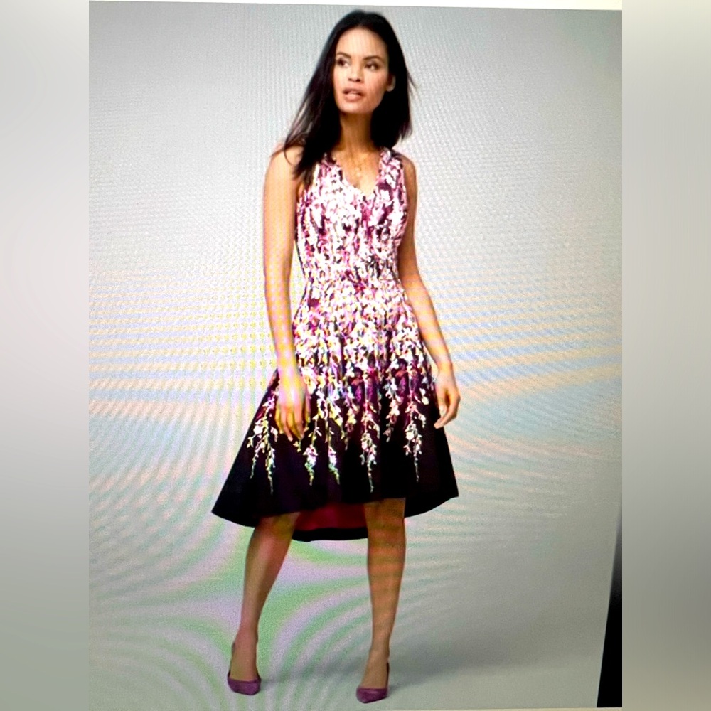 Floral-Print High-Low Fit and Flare Dress. WHBM NEW with TAG.  Pink Black